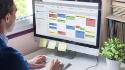Calendar software showing busy schedule of manager with many appointments