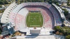 An aerial view of Sanford Stadium in Athens GA