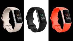 Fitbit Charge 6 in three colors: porcelain, obsidian, coral.