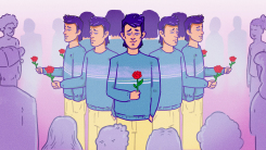 illustration of a man holding a rose
