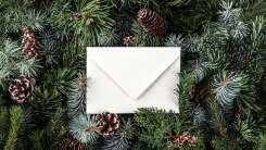 blank card on a Christmas tree