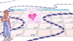 A single woman looks at a roadmap across a February calendar.