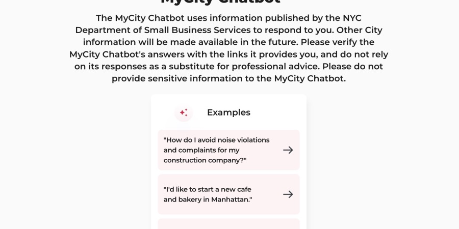 MyCity Chatbot homepage