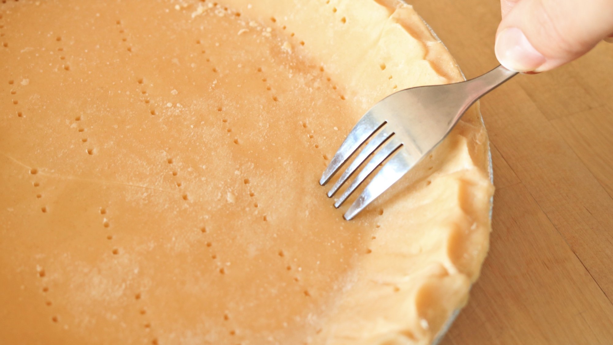 A fork docking a pie crust