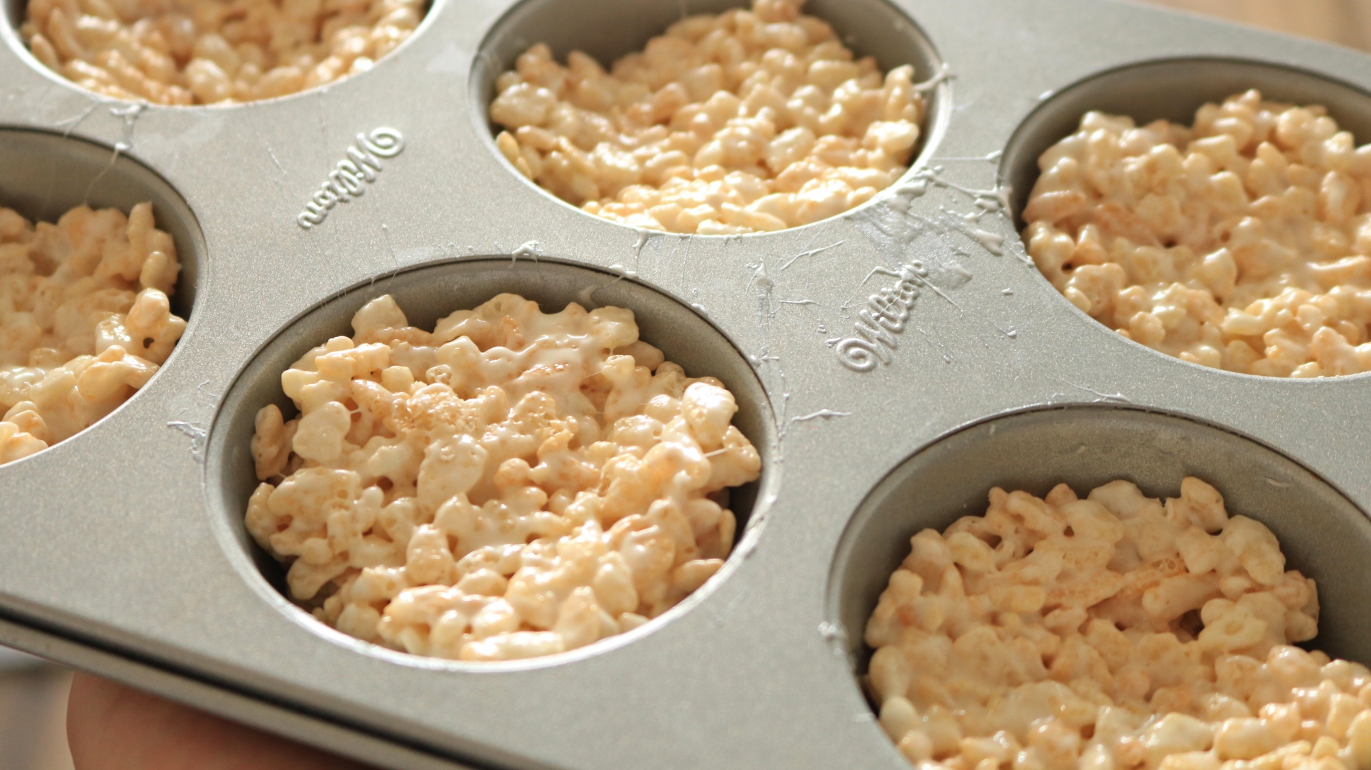 Rice Krispies Treats in a cupcake pan.