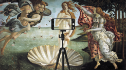 "The Birth of Venus" reimagined as a woman taking a nude selfie.