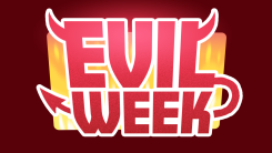 Evil Week logo featuring the term in a block red font with devil horns and a forked tail emerging from the words