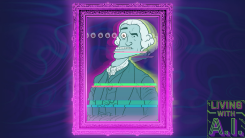 An illustration of a portrait of George Washington that is glitching like a corrupted image file