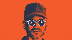 Heavyweight podcast logo of a grainy photo of a man in glasses with clocks superimposed over the lenses