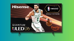 Hisense Class U6HF Series TV on a teal and green gradient background.