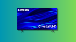 65" Crystal 4K Smart TV on a teal and green gradient background.