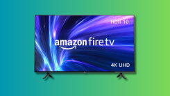 Amazon Fire TV on a teal and green gradient background.