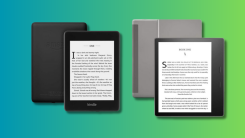 Kindle Paperwhite (2015) and Kindle Oasis (2017/2018) on a teal and green gradient background.