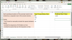 An Excel spreadsheet with a space to leave a prompt. The next word in the sentence is produced by crunching that happens on the other sheets. 