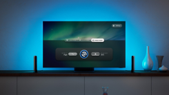 An image of a Samsung television displaying Philips Hue light integration UI