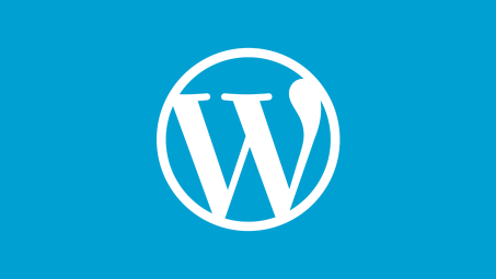 A white Wordpress logo against a blue background