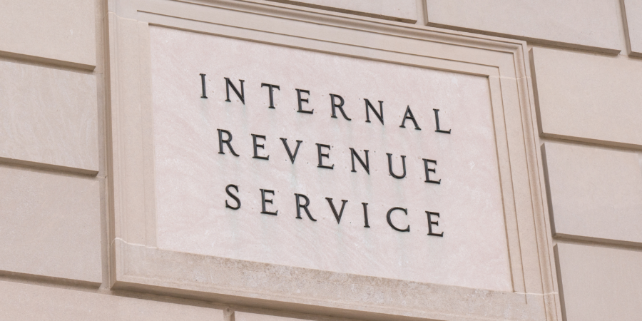 Internal Revenue Service sign on side of IRS building